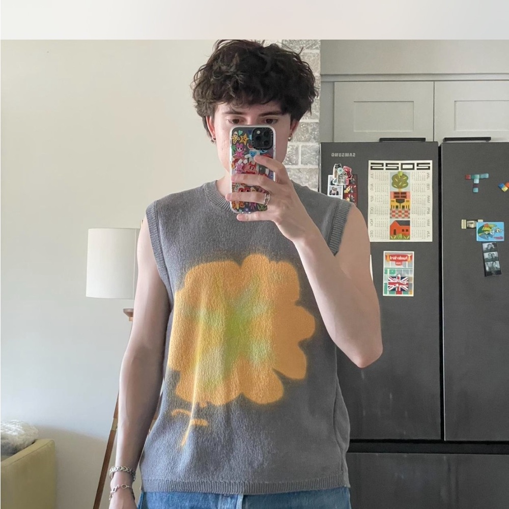 Zara Gray Muscle Tee with Yellow Floral Accent